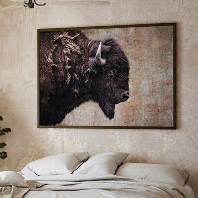 Bison photo wall art, buffalo painting canvas print, western decor, large photo wall art, rustic cabin decor, old west print - image6